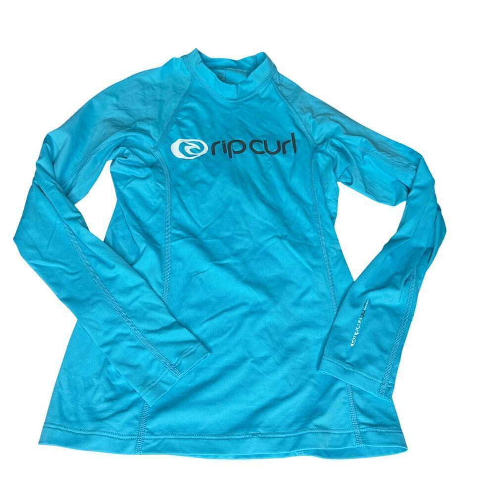 Rip Curl Girls Size 8 Teal Blue Long Sleeve Rash Guard UPF 50+ Swim Surf